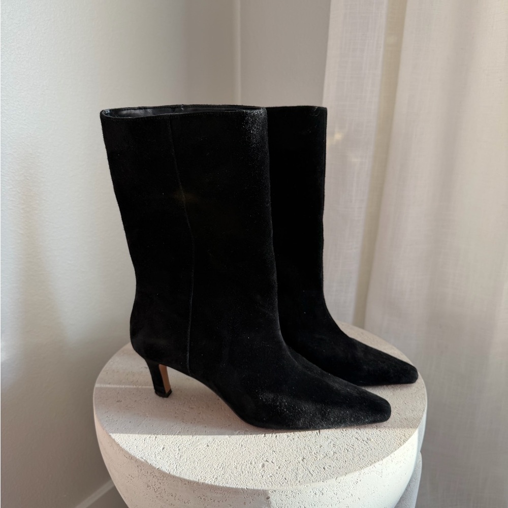 Mango Black Heeled Suede Boots